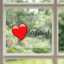 Happy Birthday Red Heart Window Cling