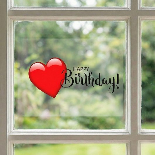 Happy Birthday Red Heart Window Cling Raamsticker