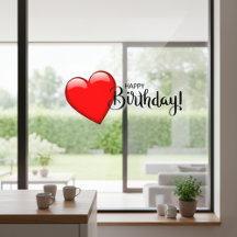 Happy Birthday Red Heart Window Cling