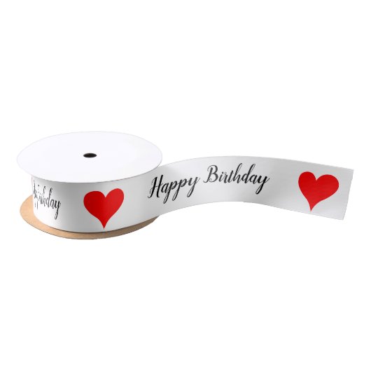 Happy Birthday Red Hearts 1.5 INCH Satijnen Lint (Spoel)