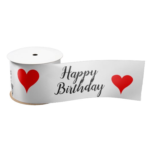 Happy Birthday Red Hearts 3 INCH Satijnen Lint (Spoel)