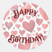 Happy Birthday Red Hearts Sticker (Voorkant)