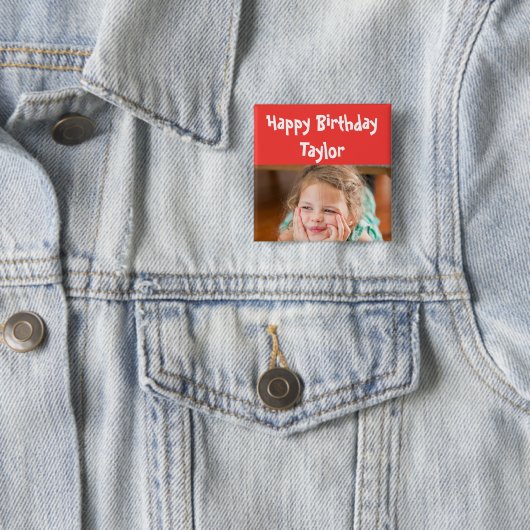 Happy Birthday Red Photo Vierkante Button 5,1 Cm (In situ)