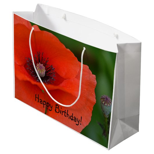 Happy Birthday Red Poppy Groot Cadeauzakje (Achterkant Gekanteld)