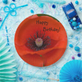 Happy Birthday Red Poppy Papieren Bordje (Feest)