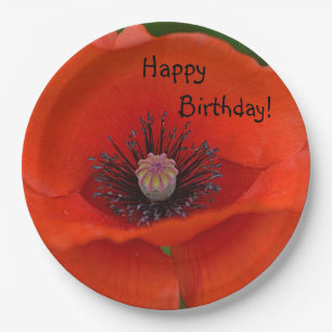 Happy Birthday Red Poppy Papieren Bordje