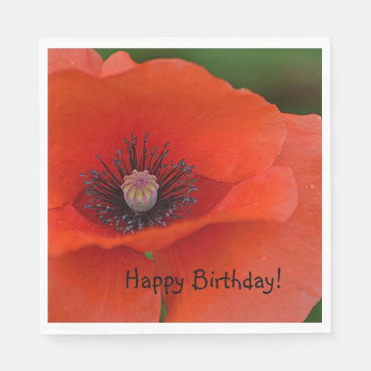 Happy Birthday Red Poppy Servet (Voorkant)