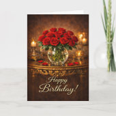 Happy Birthday Red Rose Candlelight Kaart (Voorkant)