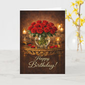 Happy Birthday Red Rose Candlelight Kaart (Gele Bloem)