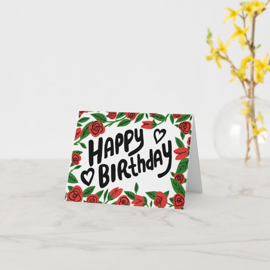 HAPPY BIRTHDAY Red Roses Lijst Floral Pas het aan Kaart (Gele Bloem)
