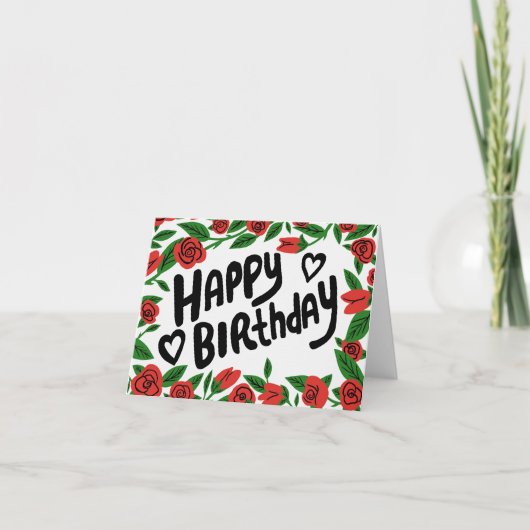 HAPPY BIRTHDAY Red Roses Lijst Floral Pas het aan Kaart (Voorkant)