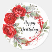 Happy Birthday Red Roses Ronde Sticker (Voorkant)