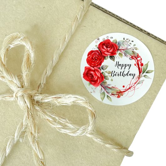Happy Birthday Red Roses Ronde Sticker