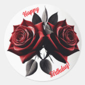 Happy Birthday Red Roses Ronde Sticker (Voorkant)