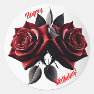 Happy Birthday Red Roses Ronde Sticker