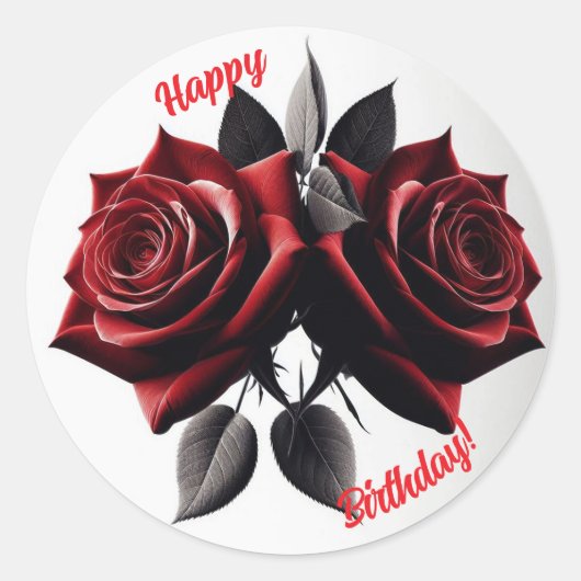 Happy Birthday Red Roses Ronde Sticker (Voorkant)