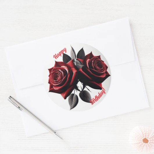 Happy Birthday Red Roses Ronde Sticker (Envelop)