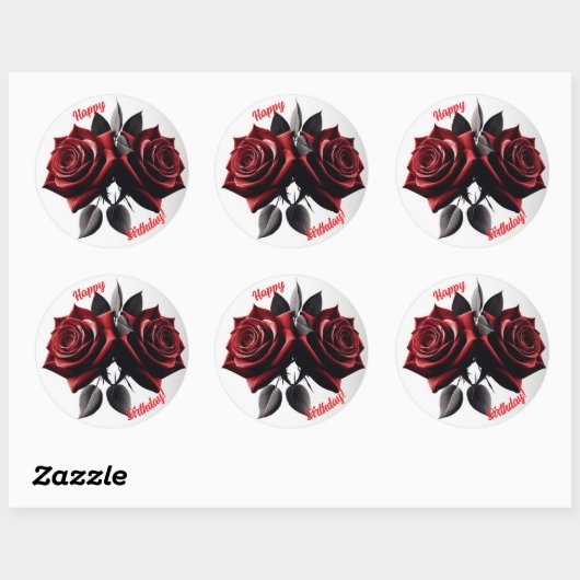 Happy Birthday Red Roses Ronde Sticker (Vel)