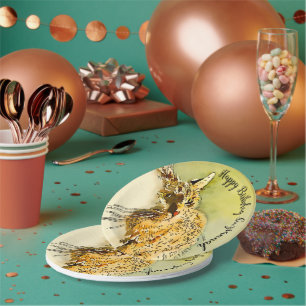 Happy Birthday Red Tabby Cat Whiskers Waterverf Papieren Bordje