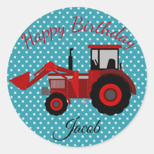Happy Birthday Red Tractor Ronde Sticker