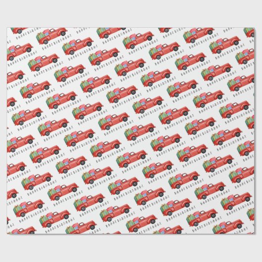 Happy Birthday Red Truck en Gifts Wrapping Paper Cadeaupapier (Vlak)