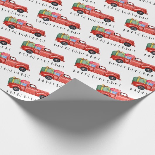 Happy Birthday Red Truck en Gifts Wrapping Paper Cadeaupapier (Hoek)