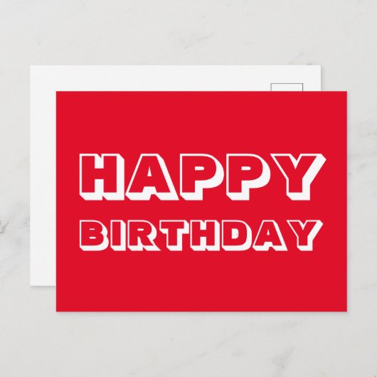 Happy Birthday red white modern bold typografie Briefkaart (Voorkant / Achterkant)