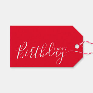 Happy Birthday Red White Modern Cadeaulabel