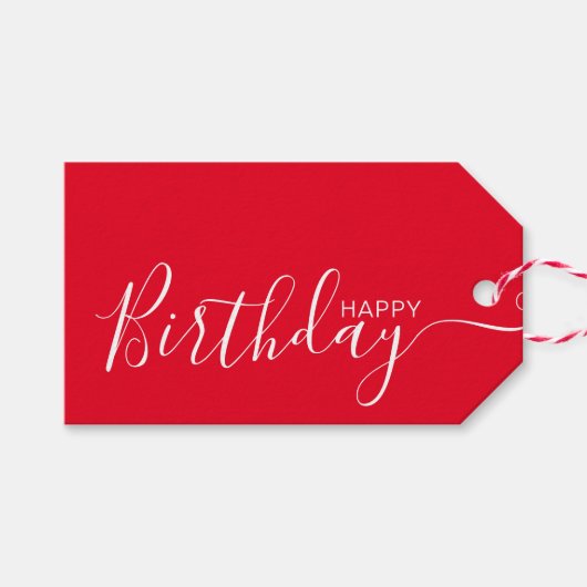 Happy Birthday Red White Modern Cadeaulabel (Voorkant (Horizontaal))