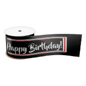 Happy Birthday Red White script Satijnen Lint (Spoel)