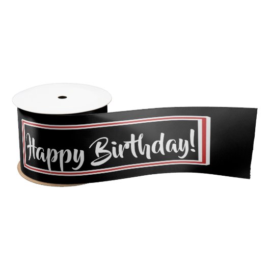 Happy Birthday Red White script Satijnen Lint (Spoel)