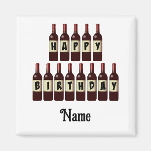 Happy Birthday Red Wine Botles Gepersonaliseerd Magneet