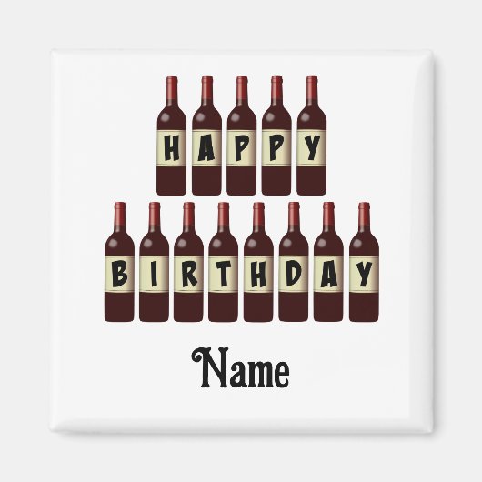 Happy Birthday Red Wine Botles Gepersonaliseerd Magneet (Voorkant)