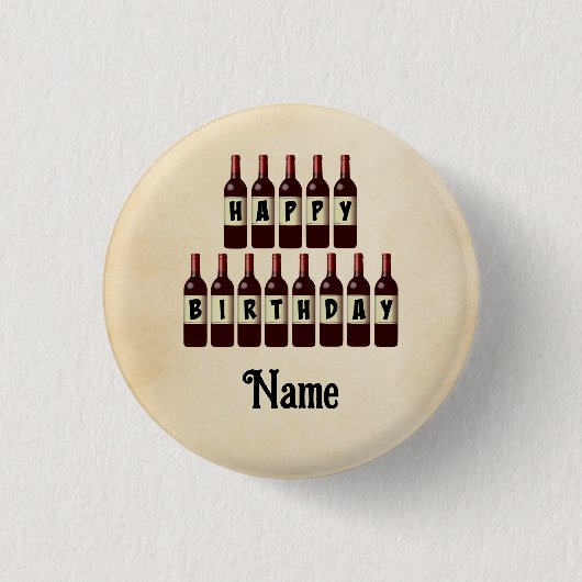Happy Birthday Red Wine Botles Gepersonaliseerd Ronde Button 3,2 Cm (Voorkant)