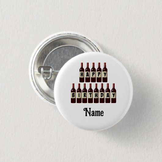 Happy Birthday Red Wine Botles Gepersonaliseerd Ronde Button 3,2 Cm (Voorkant /achterkant)