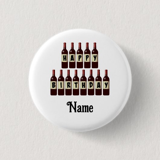 Happy Birthday Red Wine Botles Gepersonaliseerd Ronde Button 3,2 Cm (Voorkant)
