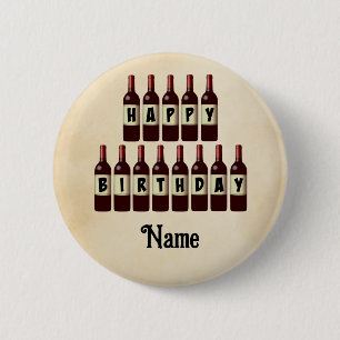 Happy Birthday Red Wine Botles Gepersonaliseerd Ronde Button 5,7 Cm
