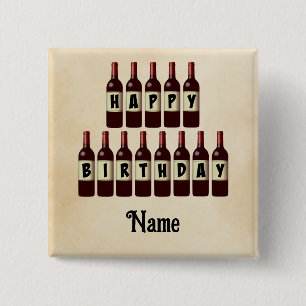 Happy Birthday Red Wine Botles Gepersonaliseerd Vierkante Button 5,1 Cm