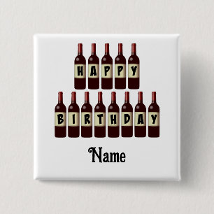 Happy Birthday Red Wine Botles Gepersonaliseerd Vierkante Button 5,1 Cm