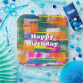 Happy Birthday Regenboog Abstract Papieren Bordje (Feest)