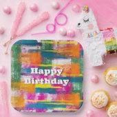 Happy Birthday Regenboog Abstract Papieren Bordje (Feest)