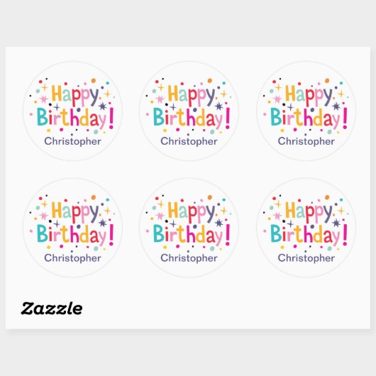 Happy Birthday Retro Aangepast Ronde Sticker (Vel)