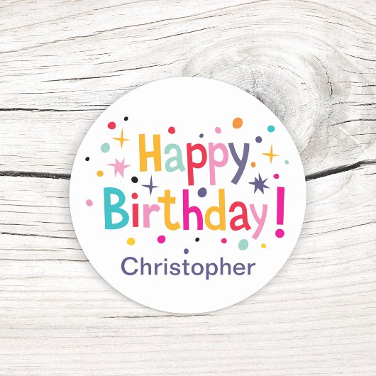 Happy Birthday Retro Aangepast Ronde Sticker