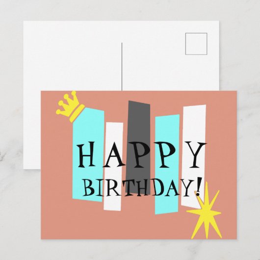 Happy Birthday Retro Atomic Art Panel Briefkaart (Voorkant / Achterkant)