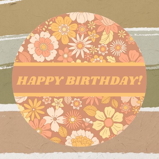 Happy Birthday Retro  bloemenpatroon Ronde Sticker