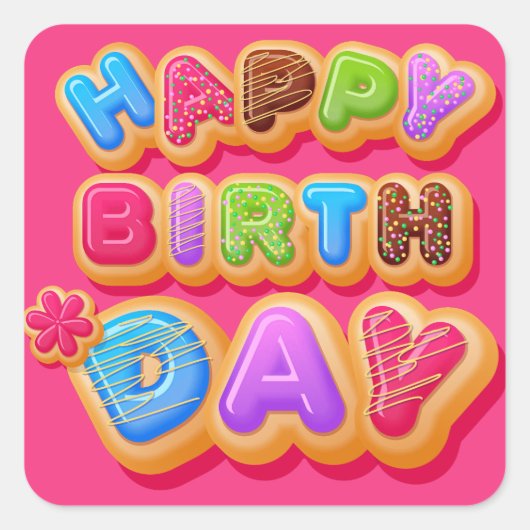Happy Birthday Retro Bubble Letters Sticker (Voorkant)
