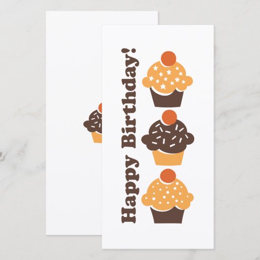 Happy Birthday Retro Cupcake-kaart (Voorkant / Achterkant)