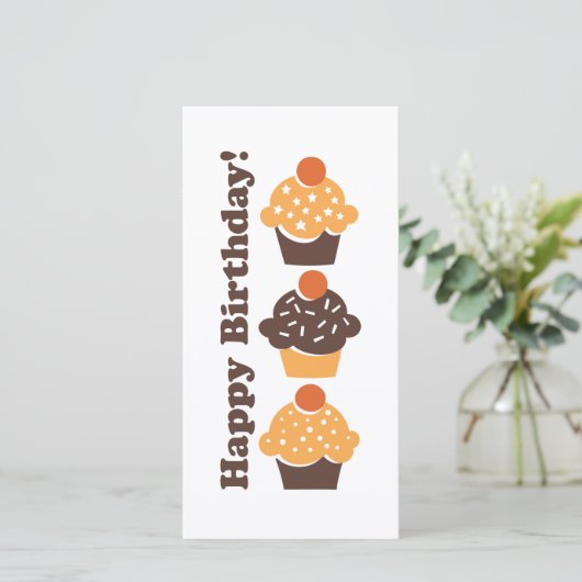 Happy Birthday Retro Cupcake-kaart (Staand voorkant)