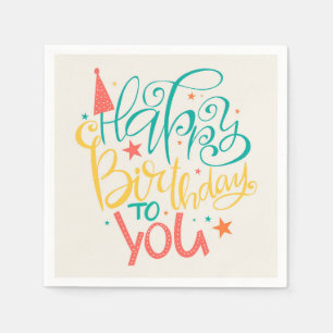 Happy Birthday Retro Design Napkins Servet