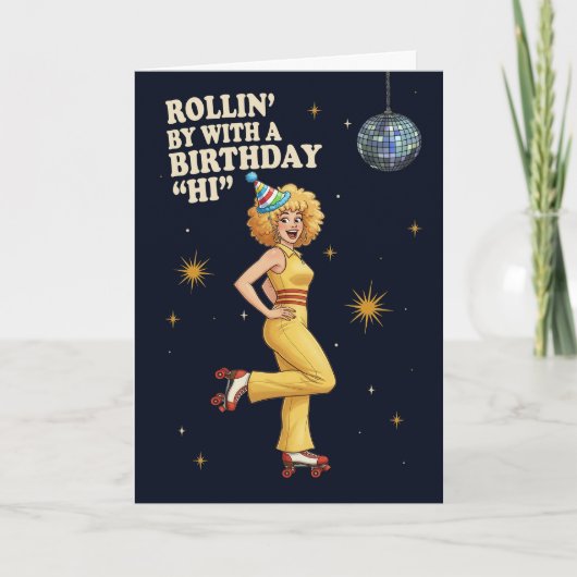 Happy Birthday Retro Disco Roller Skate Woman Feestdagen Kaart (Voorkant)